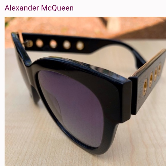 Alexander McQueen Luxe Black Cat Eye Sunglasses with Gold Details